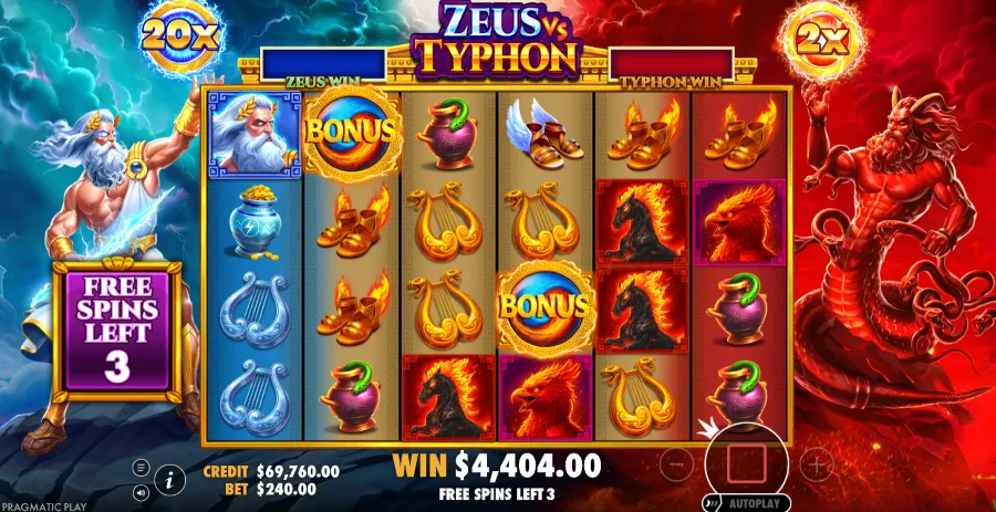 Screenshot of Zeus vs Typhon slot free spins round