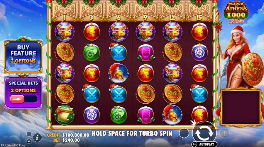 Screenshot of Wisdom of Athena 1000 Xmas slot