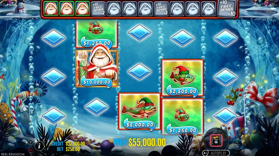 Screenshot of Big Bass Christmas Frozen Lake slot free spins