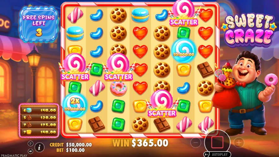 Screenshot of Sweet Craze slot free spins round