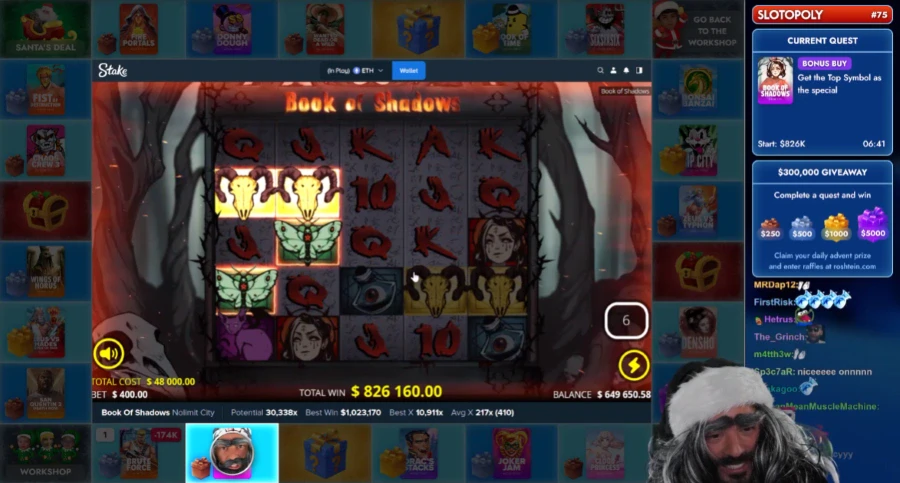 Roshtein Playing Book of Shadows Slot
