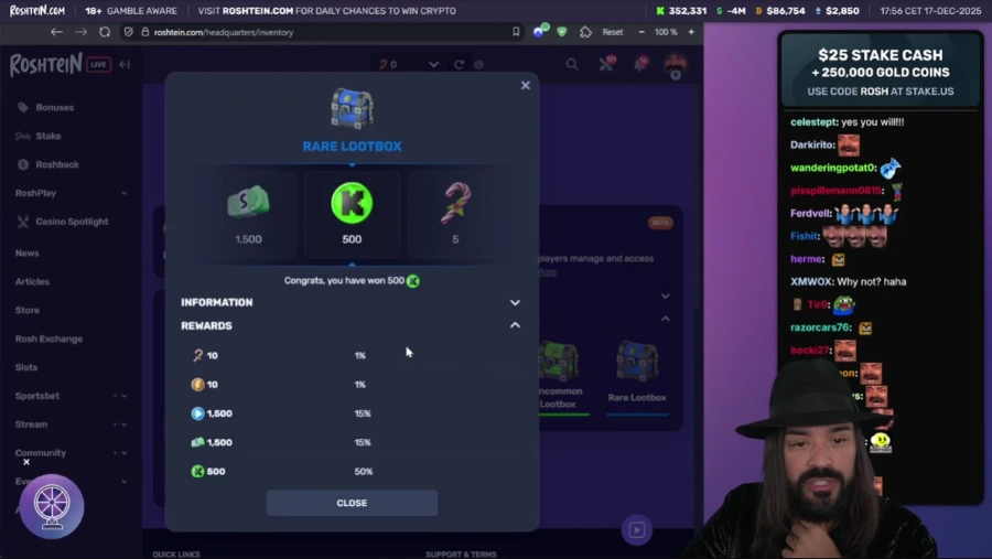 Roshtein Opening Loot boxes on Stream