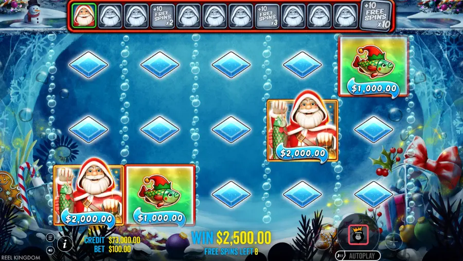 Screenshot Big Bass Christmas Frozen Lake slot free spins round