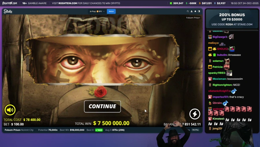 Roshtein Celebrating a 7.5 Million Win on Folsom Prison