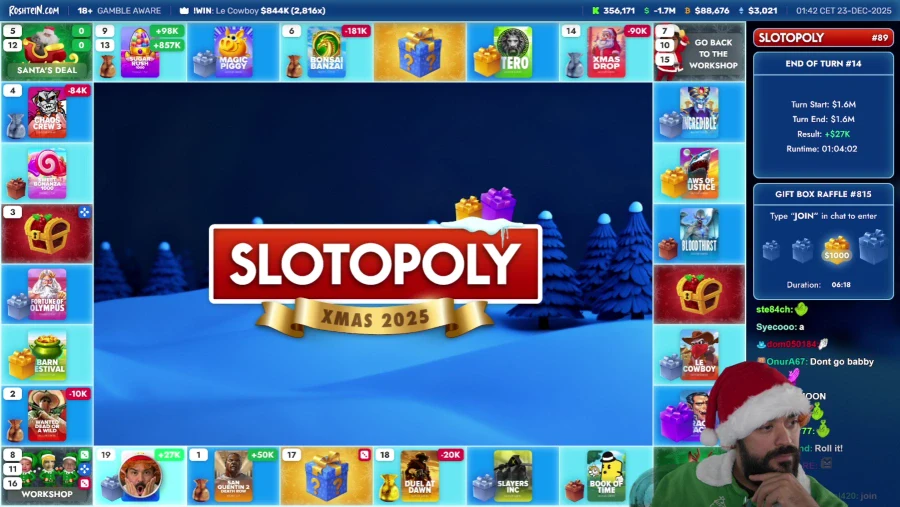Roshtein Playing Slotopoly Xmas 2025