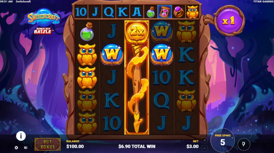 Screenshot of Switchcraft slot free spins round