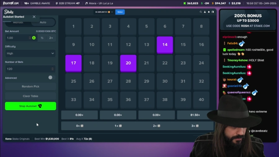 Roshtein Playing Keno