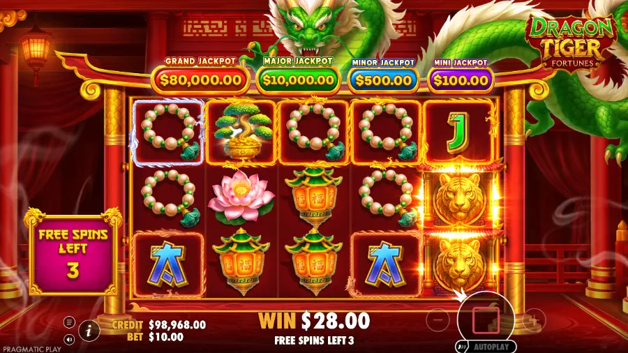 Dragon Tiger Fortunes Slot Bonus Game