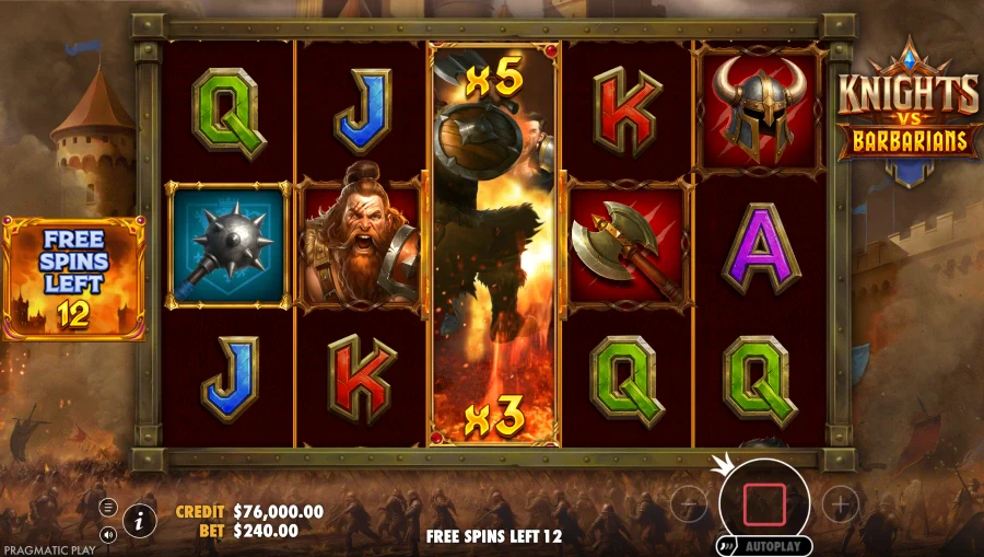Screenshot of Knights vs Barbarians slot free spins round