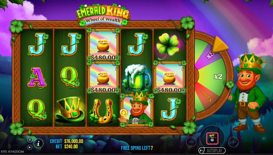 Screenshot of Emerald King Wheel Of Wealth slot free spins round