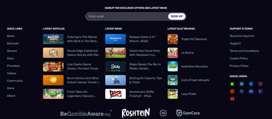 Newsletter Section on Roshtein.com