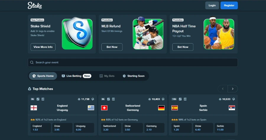 Sportsbetting on Stake Top Matches