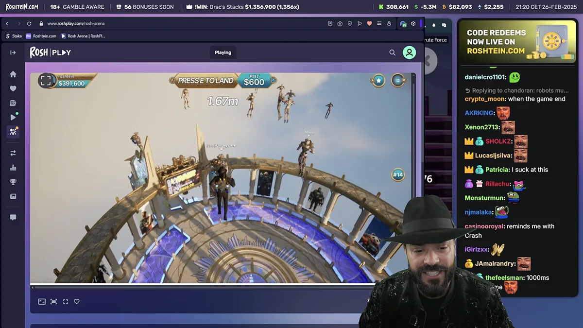 roshtein playing rosh arena on roshplay