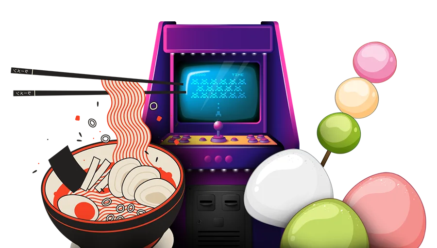 Ramen, Pachinko, and Mochi Illustration