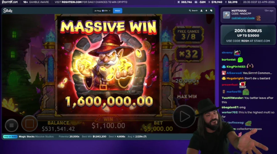 Roshtein's $1.6 Million Win on Magic Stacks