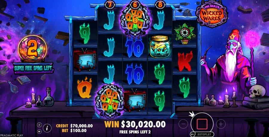 Screenshot of Mr Null’s Wicked Wares slot free spins