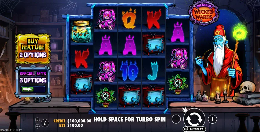 Screenshot of Mr Null’s Wicked Wares slot