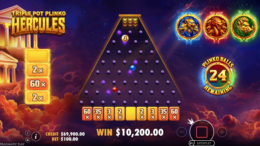 Screenshot of Triple Pot Plinko Hercules slot free spins