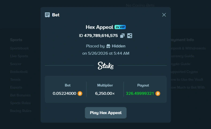 Hex Appeal Betslip on Stake