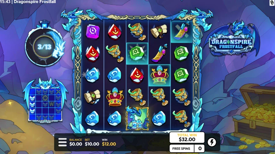 Screenshot of Dragonspire: Frostfall slot free spins