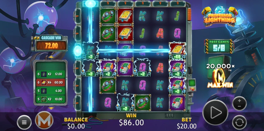 Screenshot of Professor Lightning slot free spins