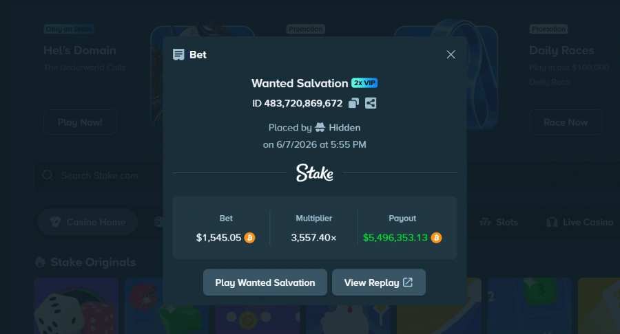Roshtein's Wanted Salvation Bet Slip