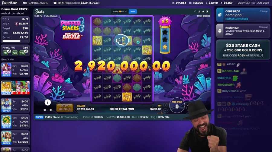 Roshtein Hits $2.9 Million on Puffer Stacks 3