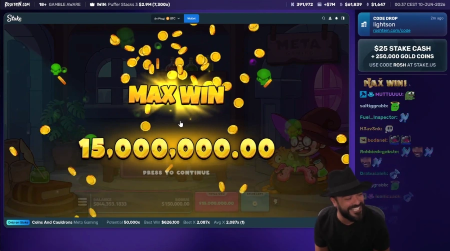 Roshtein's $15 Million Max Win on Coins and Cauldrons