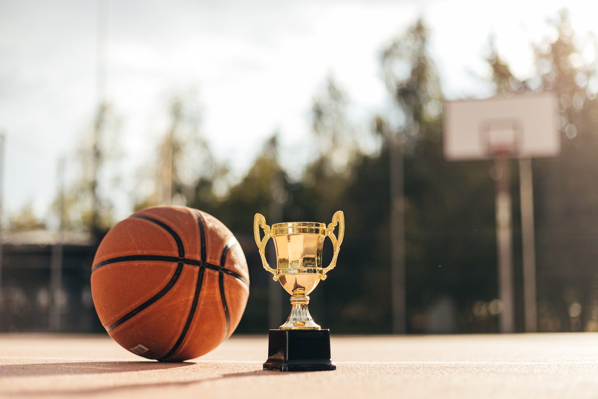 NBA trophy and ball
