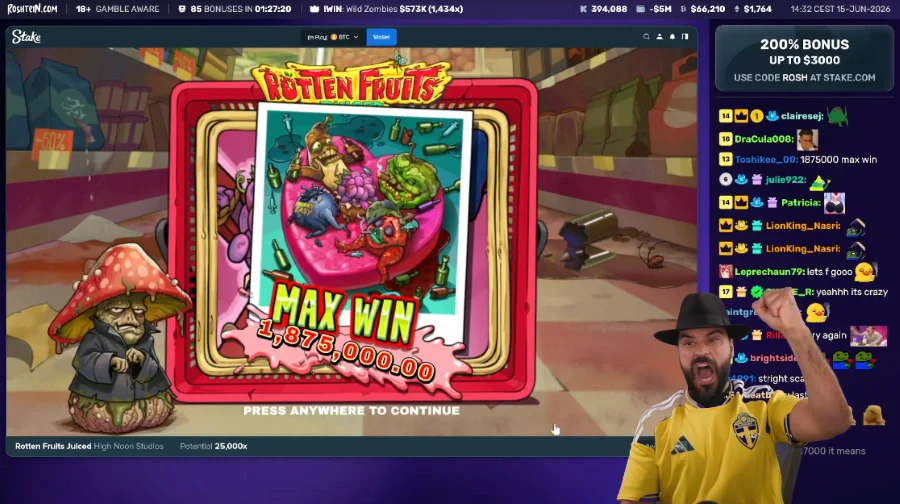 Roshtein's $1.8 Million Max Win on Rotten Fruits Juiced