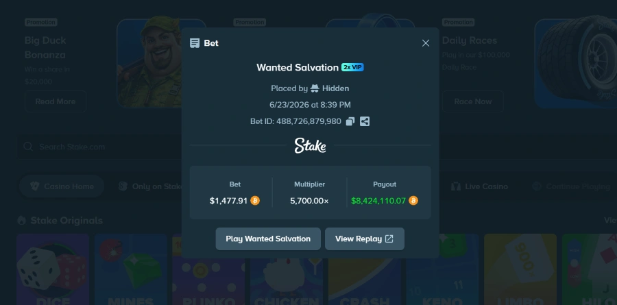 Wanted Salvation Bet Slip on Stake