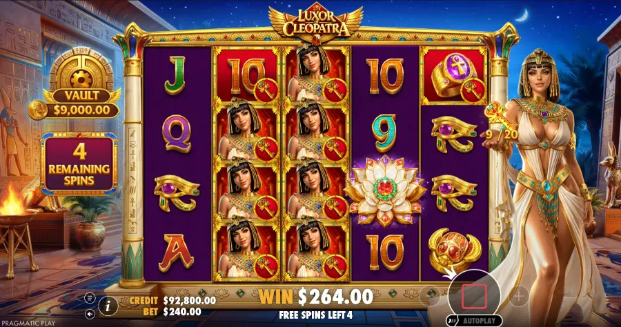 Screenshot of Luxor of Cleopatra slot free spins