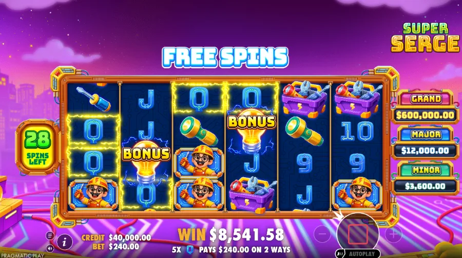 Screenshot of Super Serge slot free spins