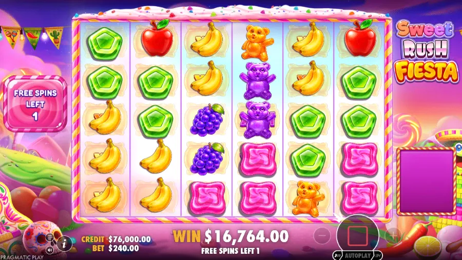 Screenshot of Sweet Rush Fiesta Enhanced RTP free spins round