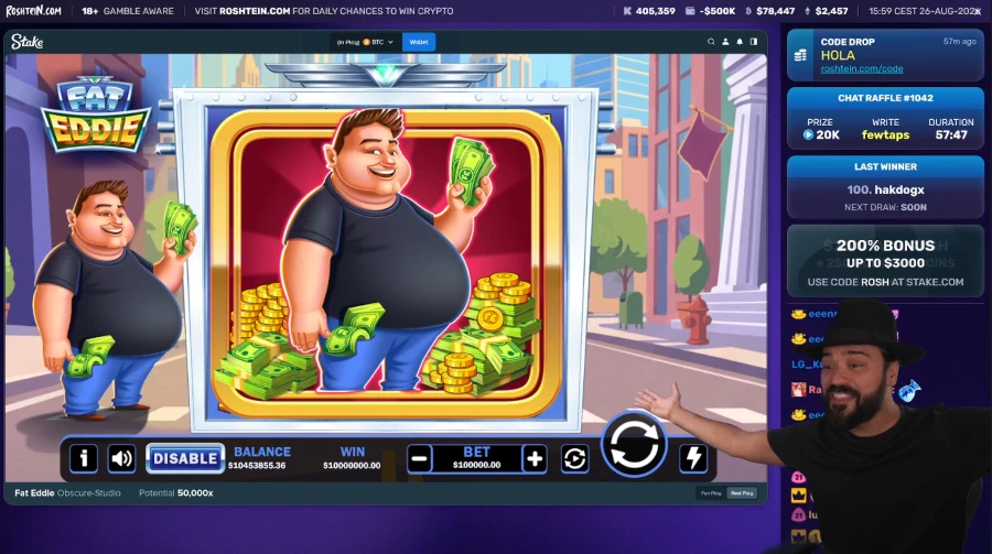 Roshtein's 10 Million Max Win on Fat Eddie Slot