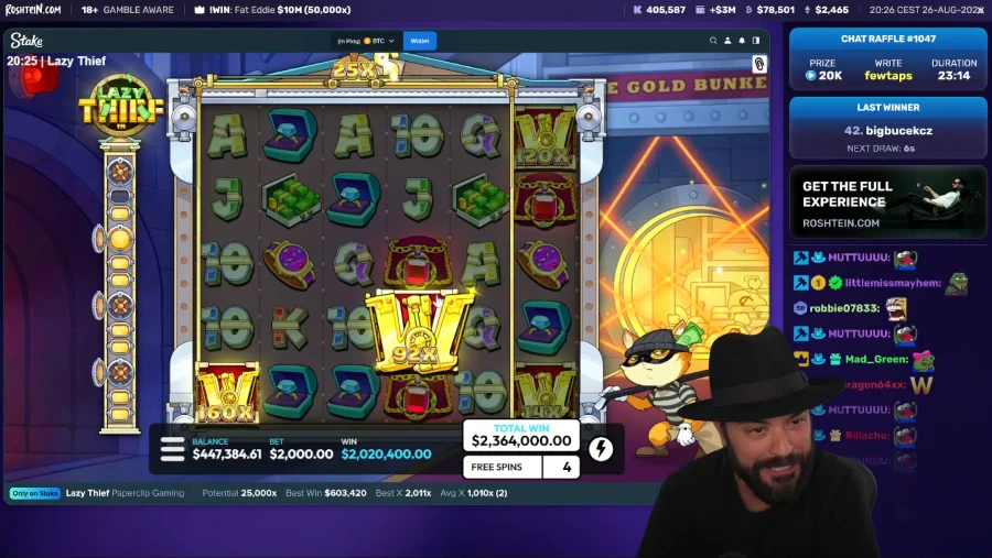 Roshtein Playing Lazy Thief Slot
