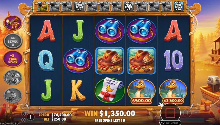 Screenshot of Big Duck Splash 1000 slot free spins round