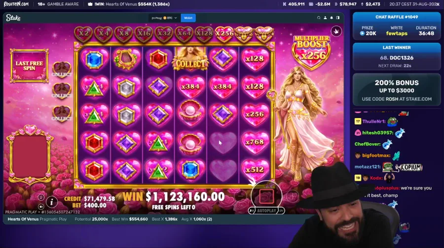 Roshtein Playing Hearts of Venus Slot