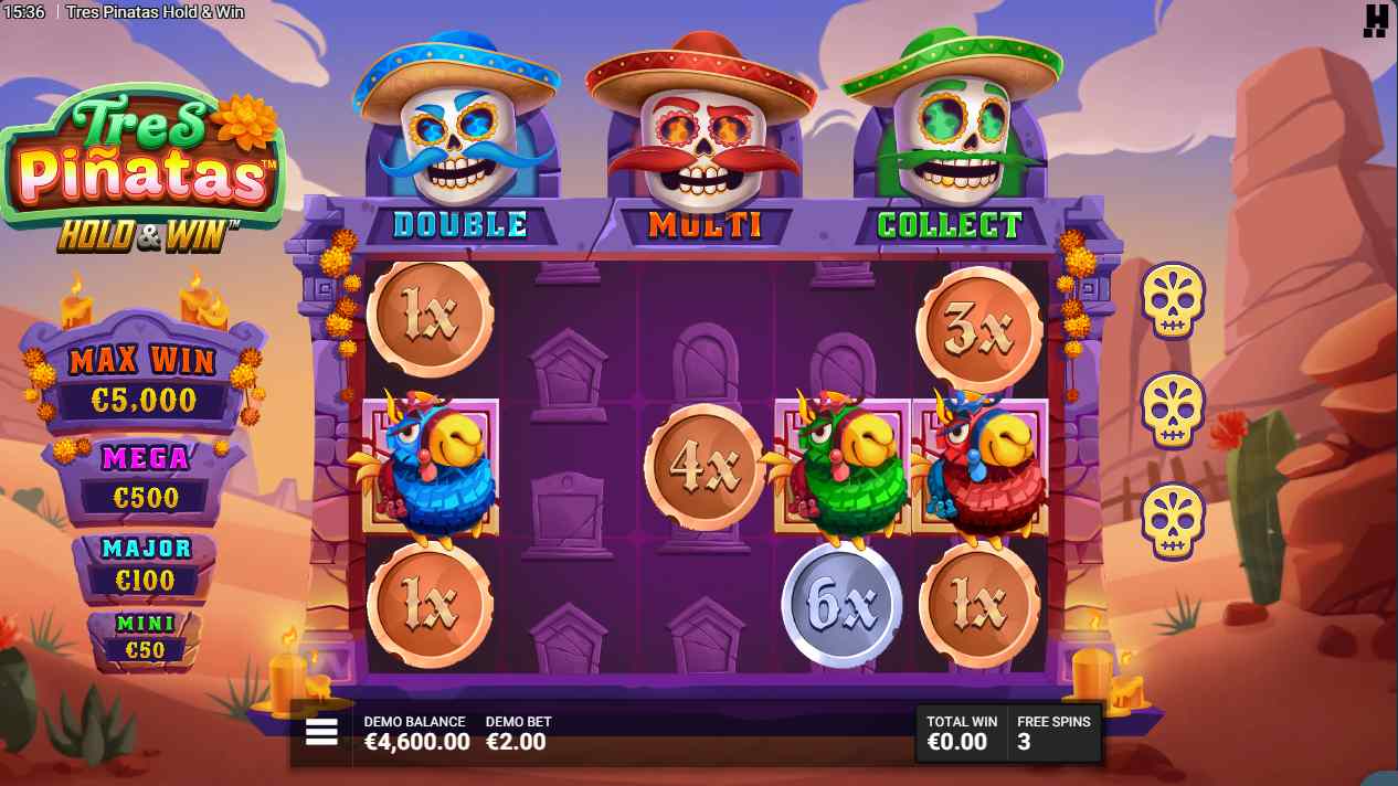 Tres Pinatas Hold & Win bonus game