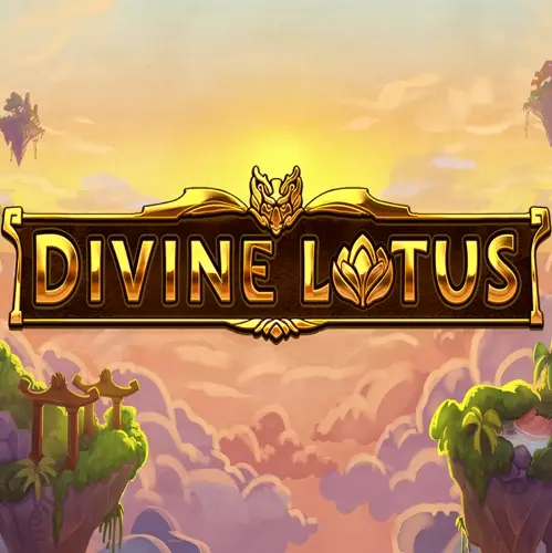 divine lotus written in golden letters and placed among the clouds