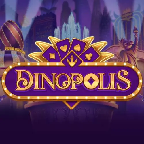 slot title written in golden and purple with city in the background